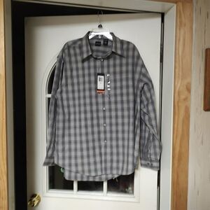 New Arrow Gray Plaid Wrinkle Free Long Sleeve Button Down Shirt Size Men's L